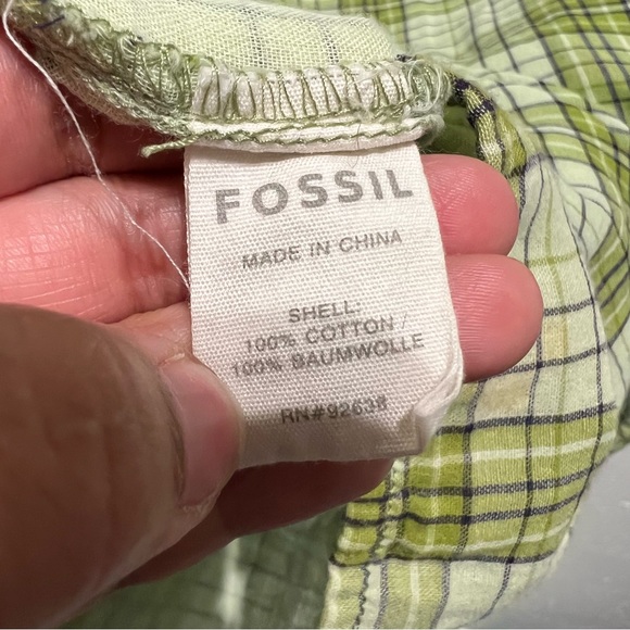 FOSSIL Green Plaid Long Sleeve Lightweight Shirt Dress Size Small - Picture 11 of 13